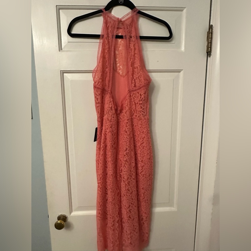 Express Pink Halter Sheath Midi Dress - Picture 4 of 6